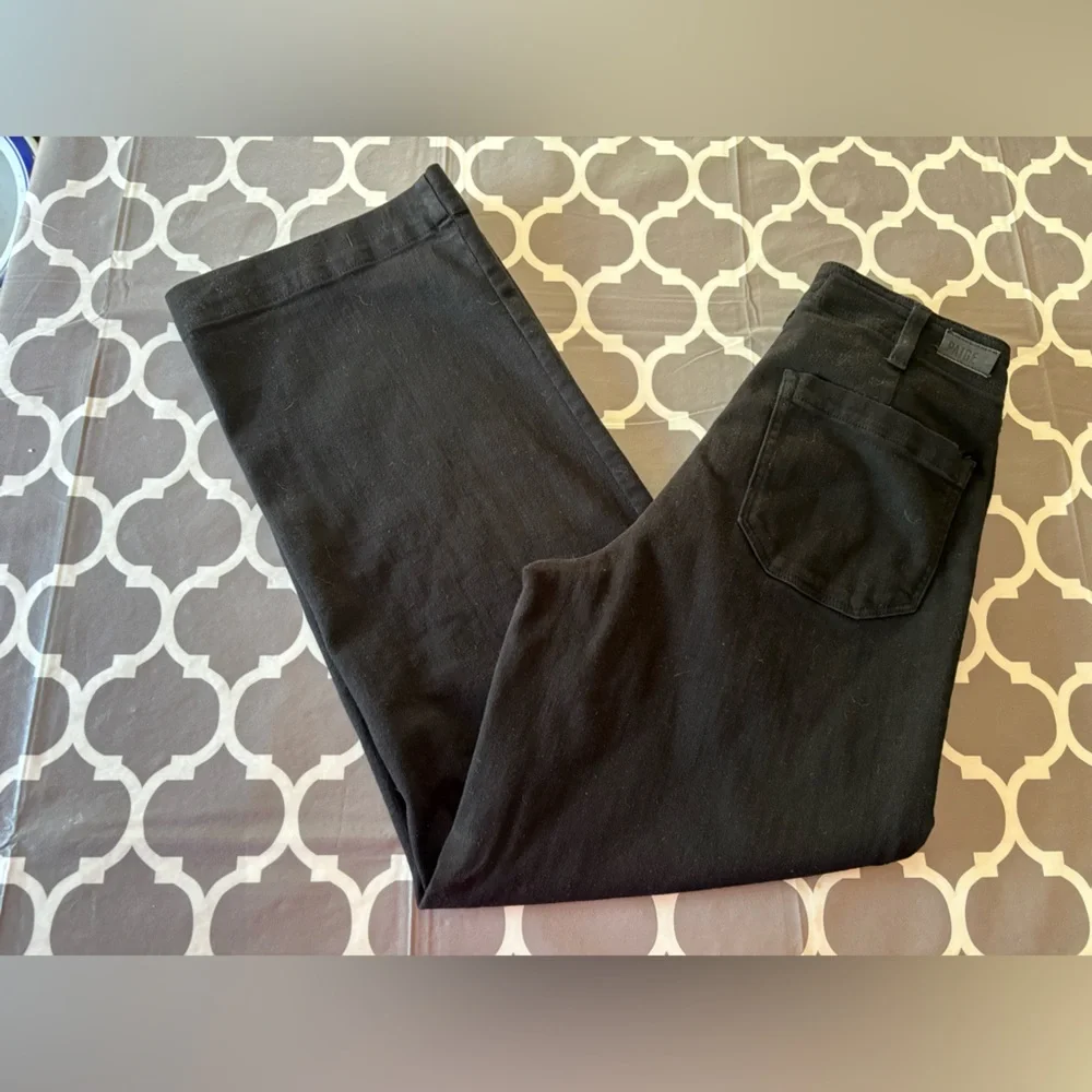 Paige Nellie Wide Leg Cropped Ankle Black Overdye Denim Jeans